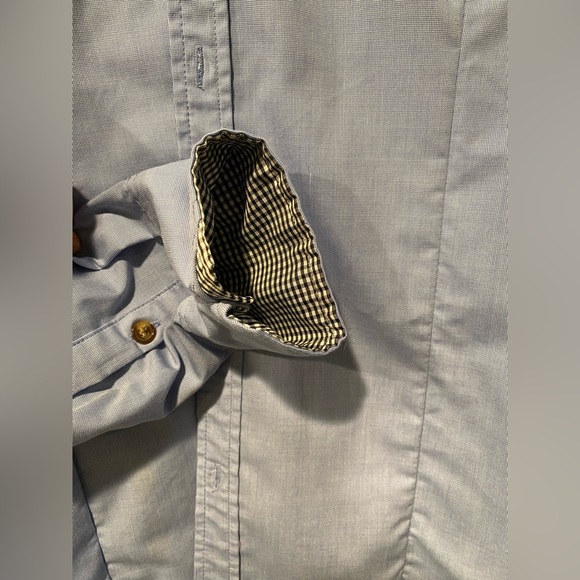 Doublju Unisex Blue Cotton Button Down Shirt with Checker Print - Picture 4 of 6